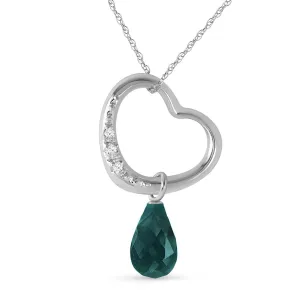 14K Solid White Gold Heart Necklace w/ Natural Diamond & Emerald