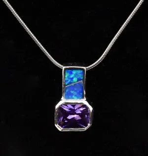 Amethyst and Opal Sterling Silver Pendant on Sterling Silver Chain