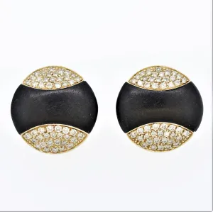 Black-Coral Diamond Gold Round Button Earrings