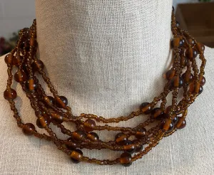 Brown Glass Bead Multistrand Collar Necklace