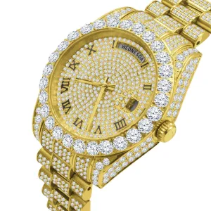 Bustdown Big CZ Bezel Date & Day Bling Bling Watch