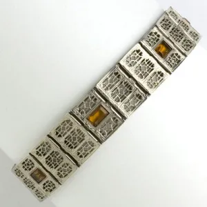 Citrine & Sterling Filigree Art Deco Bracelet by Simmons