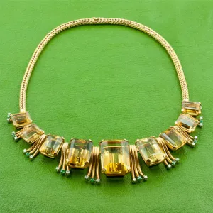 Citrine, Diamond & Emerald Estate Necklace