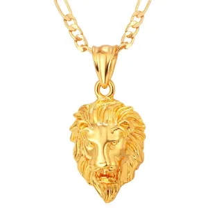 Classy Men Gold King Lion Pendant Necklace