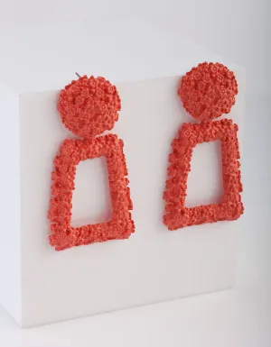 Coral Textured Geometric Drop Earrings