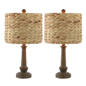 Dareau 21.25" Rustic Farmhouse Handwoven Rattan/Resin LED Table Lamp