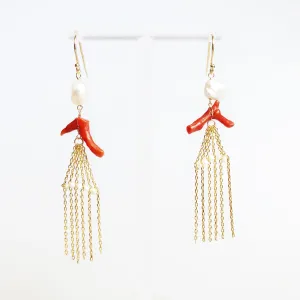 Dragon Princess Red Coral Tassel Earrings