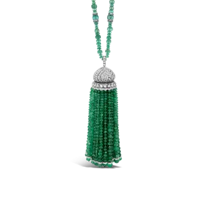 Emerald Bead & Diamond Tassel Necklace