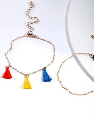 Gold Multi Coloured Tassel Bracelet 2 Pack