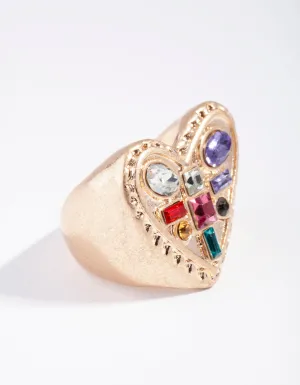 Gold Multi Gem Heart Ring