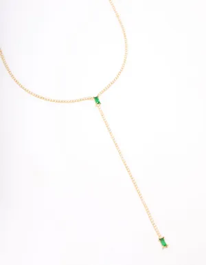 Gold Plated Cubic Zirconia Baguette Emerald Y-Shaped Necklace