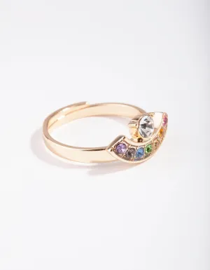 Gold Rainbow Diamante Cresent Ring