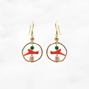 Gold Red Coral Chandelier Earrings