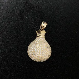 Money Bag CZ 10K Yellow Gold Pendant