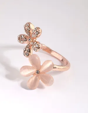 Rose Gold Diamante Flower Ring