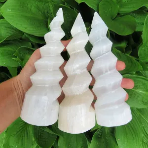 Selenite Spiral Crystal Tower 6" | Unicorn Horn Selenite Stone