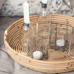 Set of Two Honey Coloured Rattan Trays