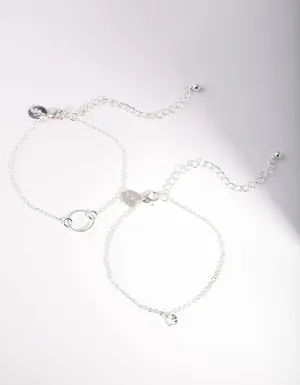 Silver Open Circle Diamante Bracelet Pack