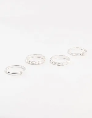 Silver Stone & Braid 5-Pack Rings