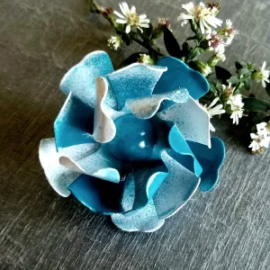 Small Teal and White Cabbage Rose Brooch