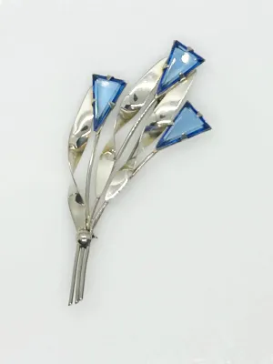 Sterling Silver Vintage Violet Blue Abstract Flower Brooch