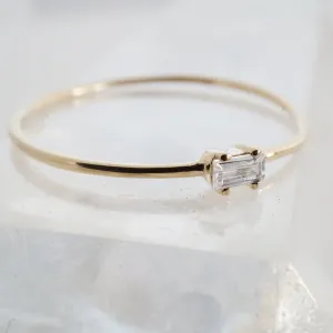 Tiny White Topaz Baguette Ring, 14k Gold