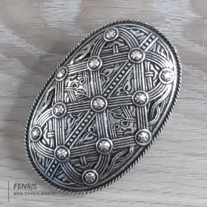 Viking Oval Brooch Pin Dress Silver Dot & Lattice Norse Viking Style