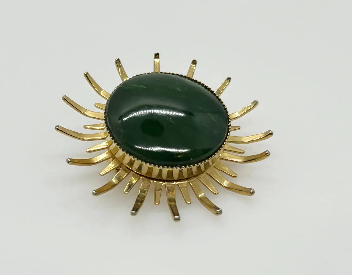 Vintage Abstract Brooch with Green Stone Center